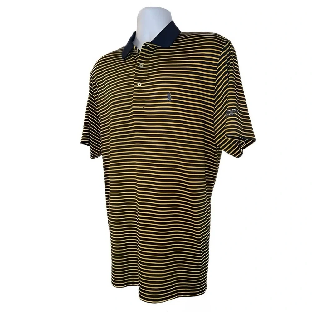 Polo Golf Ralph Lauren Performance Polo Yellow Navy Stripe Winged Logo Men’s L